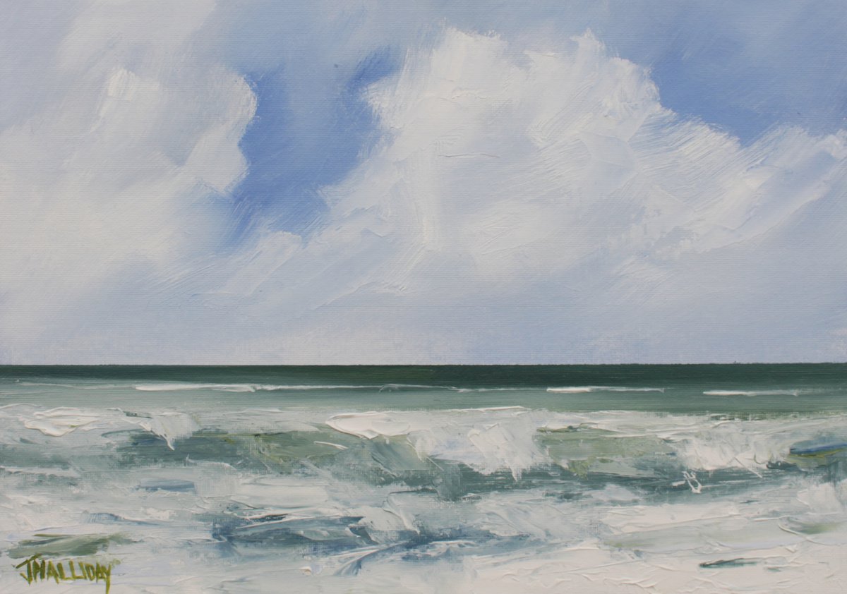 Impressionistic Landscape Oil Painting By John Halliday, 14 X 10, North Coast Foaming Sea, Original Artwork