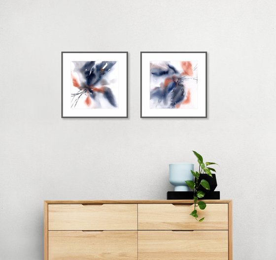 Abstract blue flowers set of 2