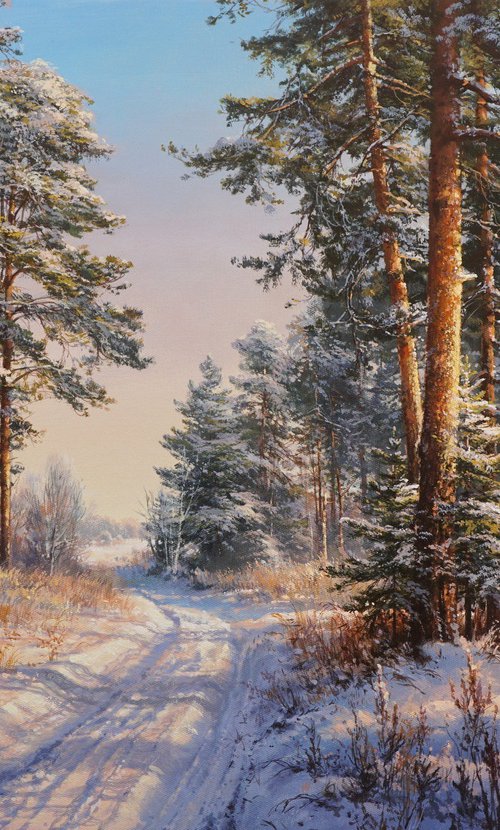 Snow-covered path by Viktar Yushkevich YUVART