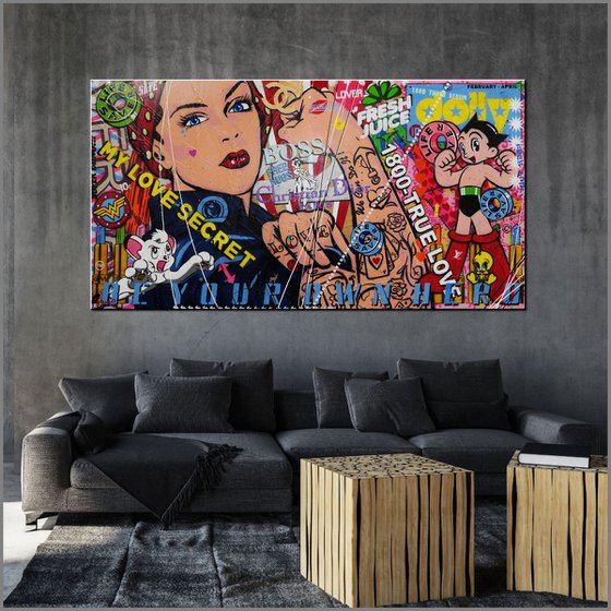 Rosie's Love Secret 190cm x 100cm Huge Texture Urban Pop Art