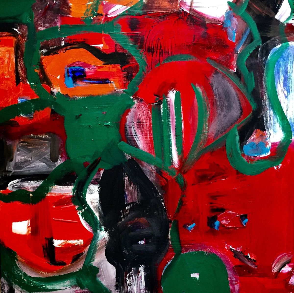 Expressive Abstract Acrylic Painting By Christel Haag, 24 X 24, Hoffende Umarmung, Original Artwork