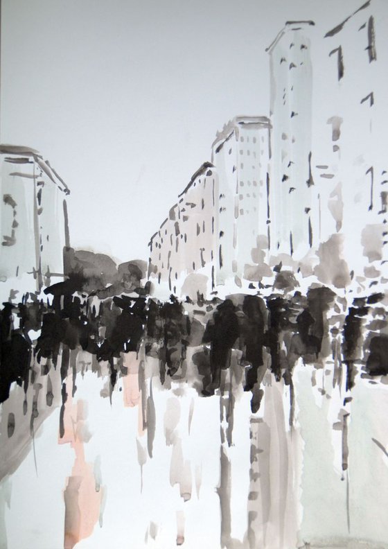 Rainy Town /42 x 29.7 cm