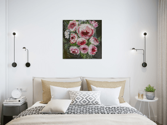 Chalking peonies original painting on canvas