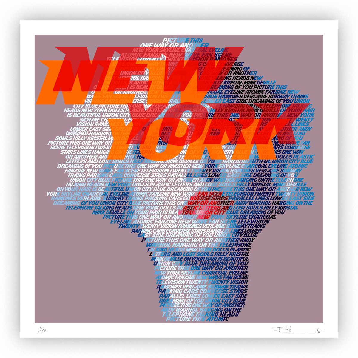 Typographic Portrait Giclee Print By Mike Edwards, 20 X 20", Debbie Harry New York, Original Artwork