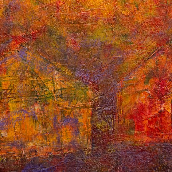 Village at dawn - Abstract painting