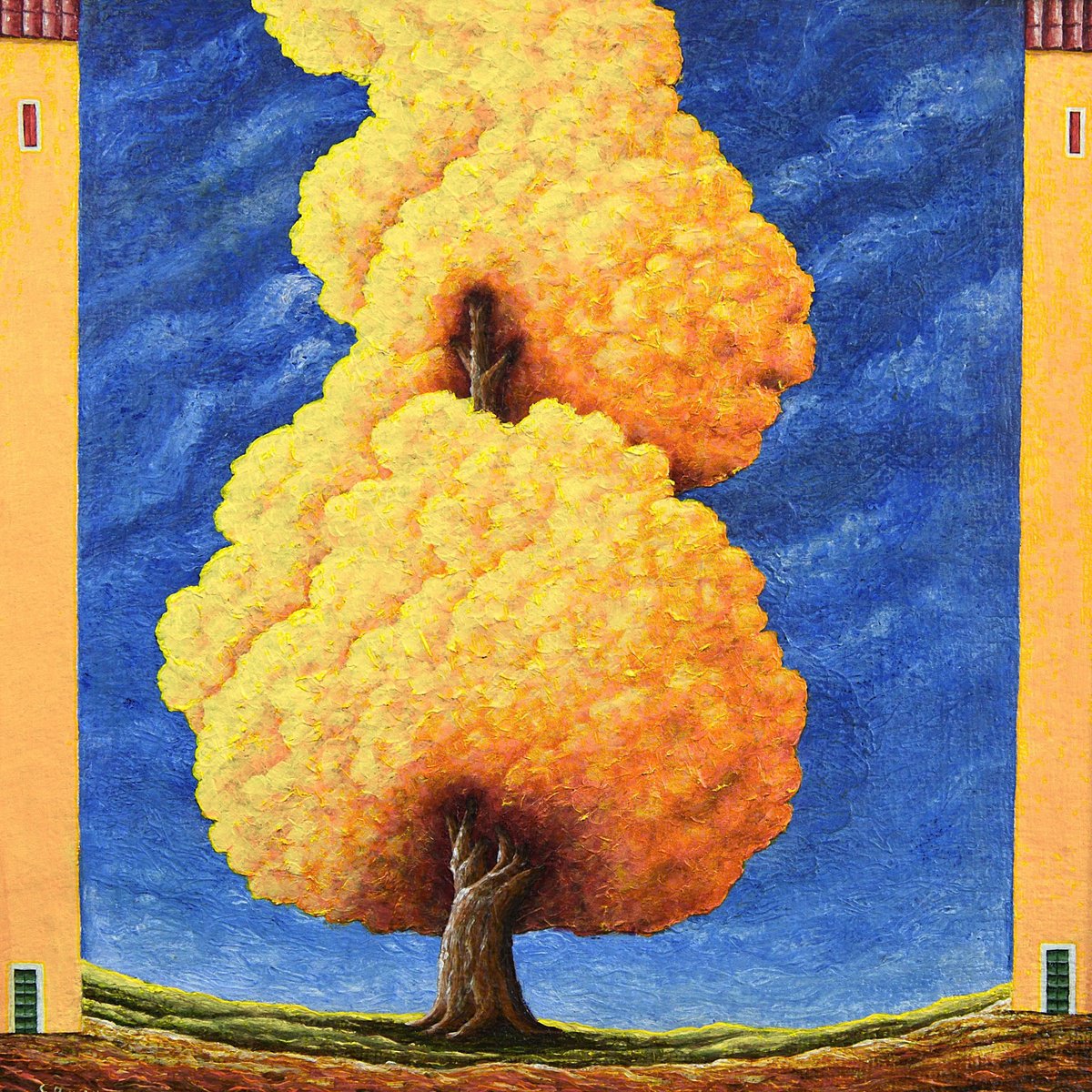 Surrealistic Acrylic Painting , Torri, Paesaggio By Giuliano Monechi, 20 X 20, Artwork For Sale On Artfinder