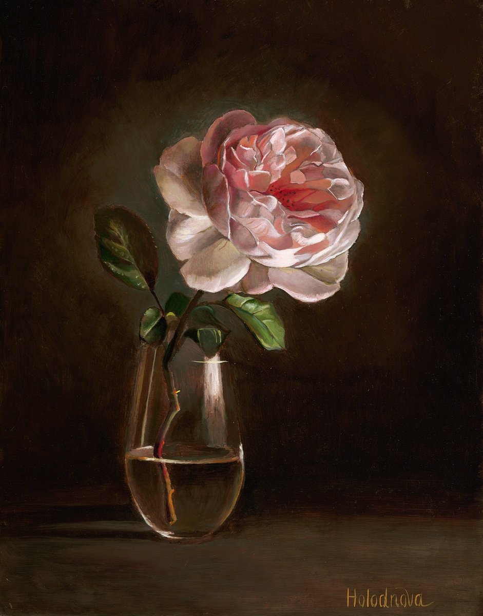 Photorealistic Botanical Oil Painting By Tatyana Holodnova, 11 X 14", Single Rose, Original Artwork