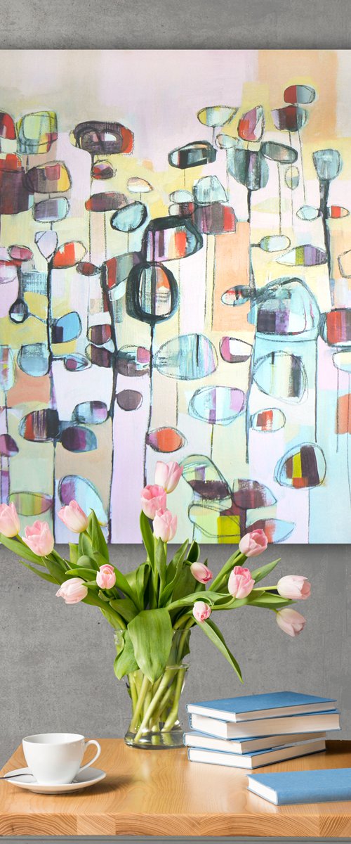 Lollipop garden  ( semi abstract flower painting - ready to hang) by Carolynne Coulson