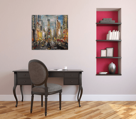 Times Square NYC, abstract impressionist painting 75x78cm