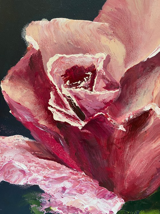 “Rose in maroon” original painting floral on canvas