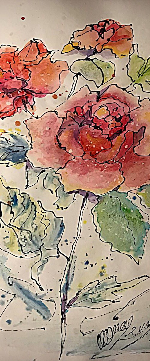 Rose #6  Original Painting 12"x9" by OLena Art by Lena Owens at OLena Art