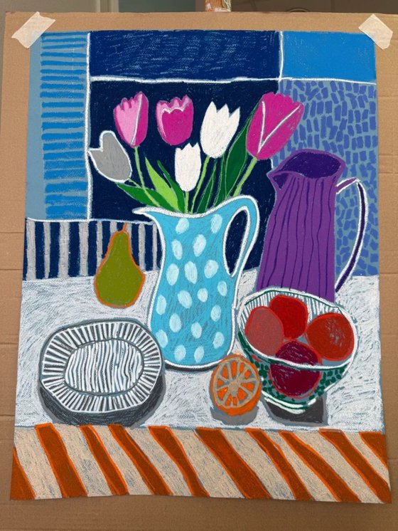 Tulips in Blue Harmony