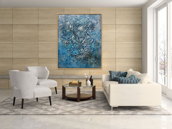 SEA SHELLS IN BLUE. Extra Large Abstract Textured Painting