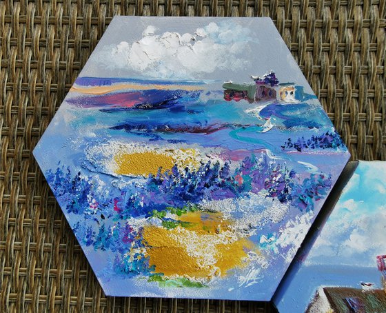 Lavender painting, Gray blue art, Painting of a polyhedral shape