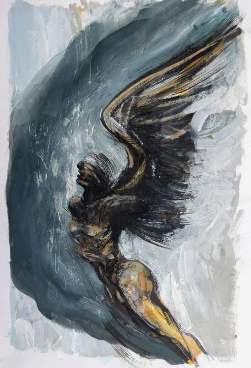 Typographic Abstract Painting By John Sharp, 14 X 22, Angel40 - Blindfold Angel, Original Artwork