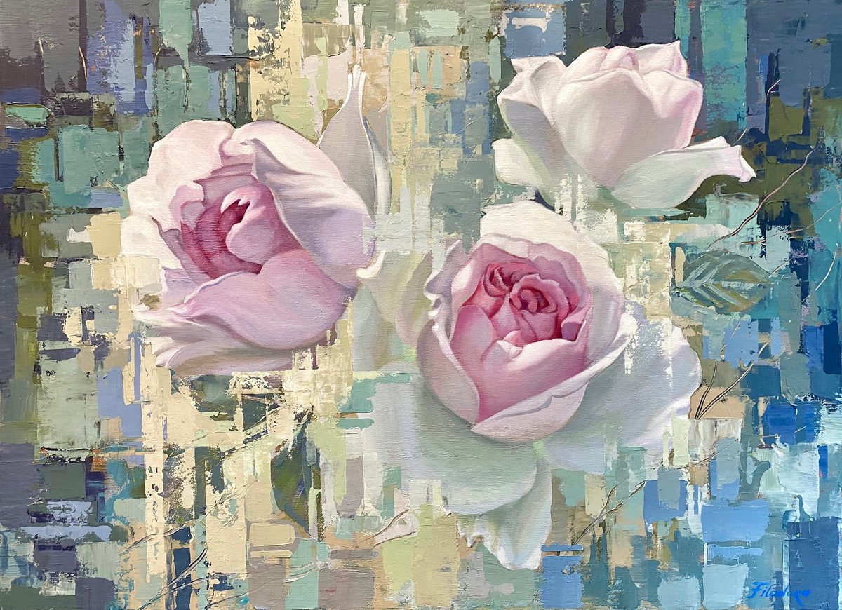 Impressionistic Botanical Acrylic Painting By Tatiana Filipowicz, 43 X 31", Whispers Of Light, Original Artwork