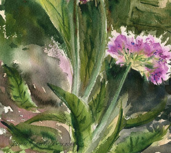 Pink flowers in the pond original watercolor artwork, floral painting, flowers and leaves wall art, botanical paintings, farmhouse wall artwork, gift for mom
