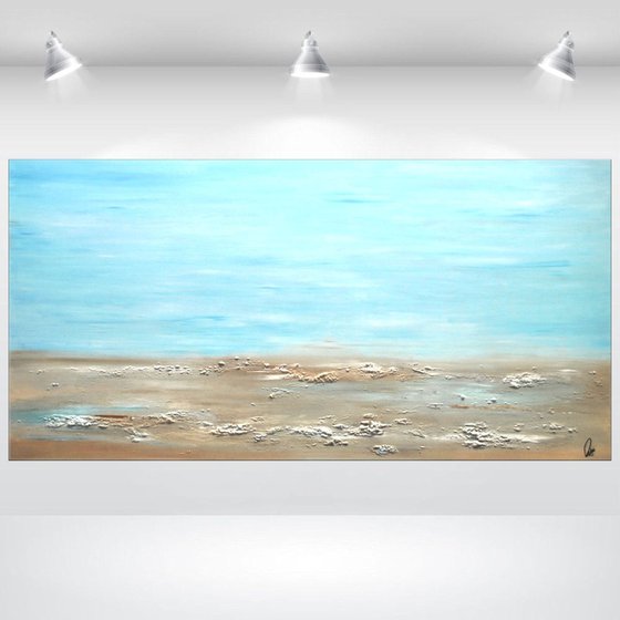 A Place to Remember   - XXL abstract acrylic painting canvas wall art blue beige modern art