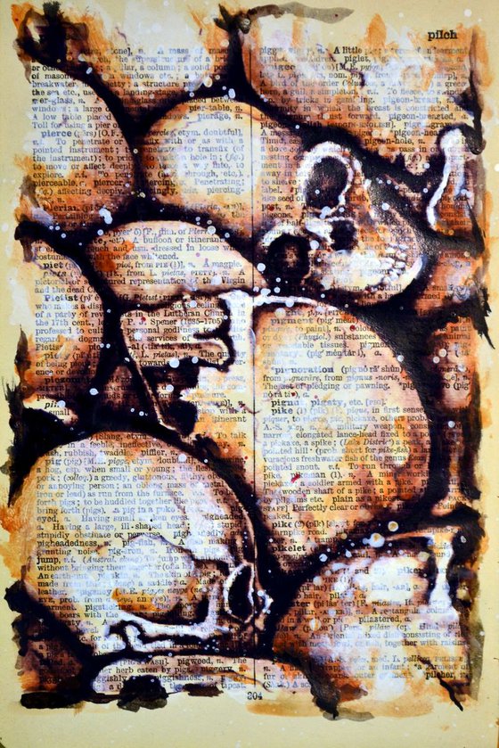 Skulls - Bad Country 2 - Collage Art on English Dictionary Vintage Page
