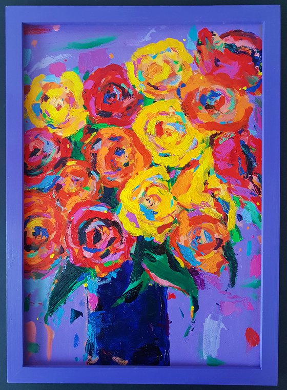 Roses in a Blue Vase