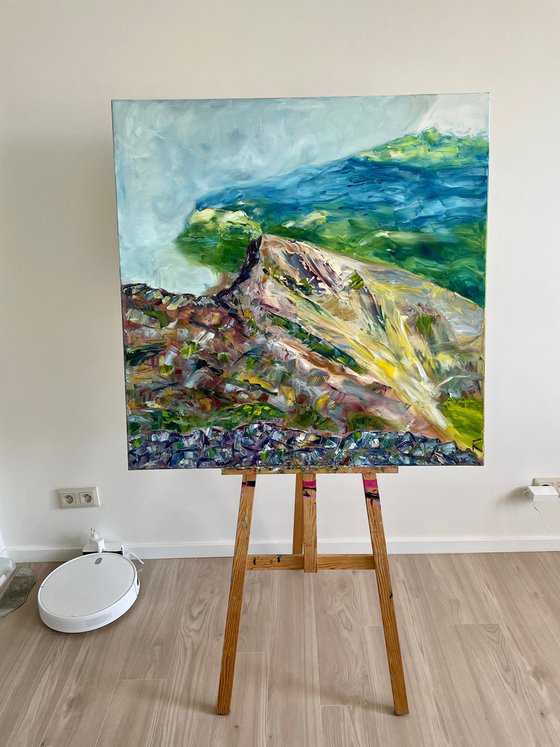 Large Original Oil Painting, Mountain Wall Art, Abstract Landscape Canvas Art, Slovak Nature Artwork