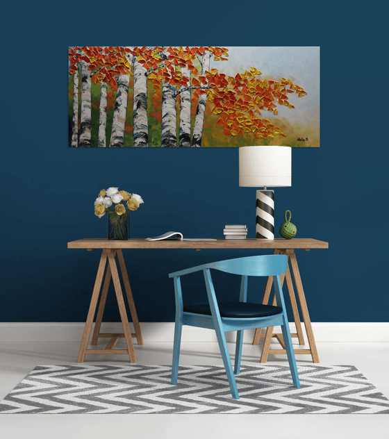 Fall Birch Forest - Textured Tree Painting