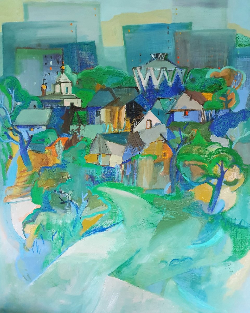 Impressionistic Cityscapes Oil Painting By Victoria Cozmolici, 39 X 51", On The Way Back Home, Original Artwork