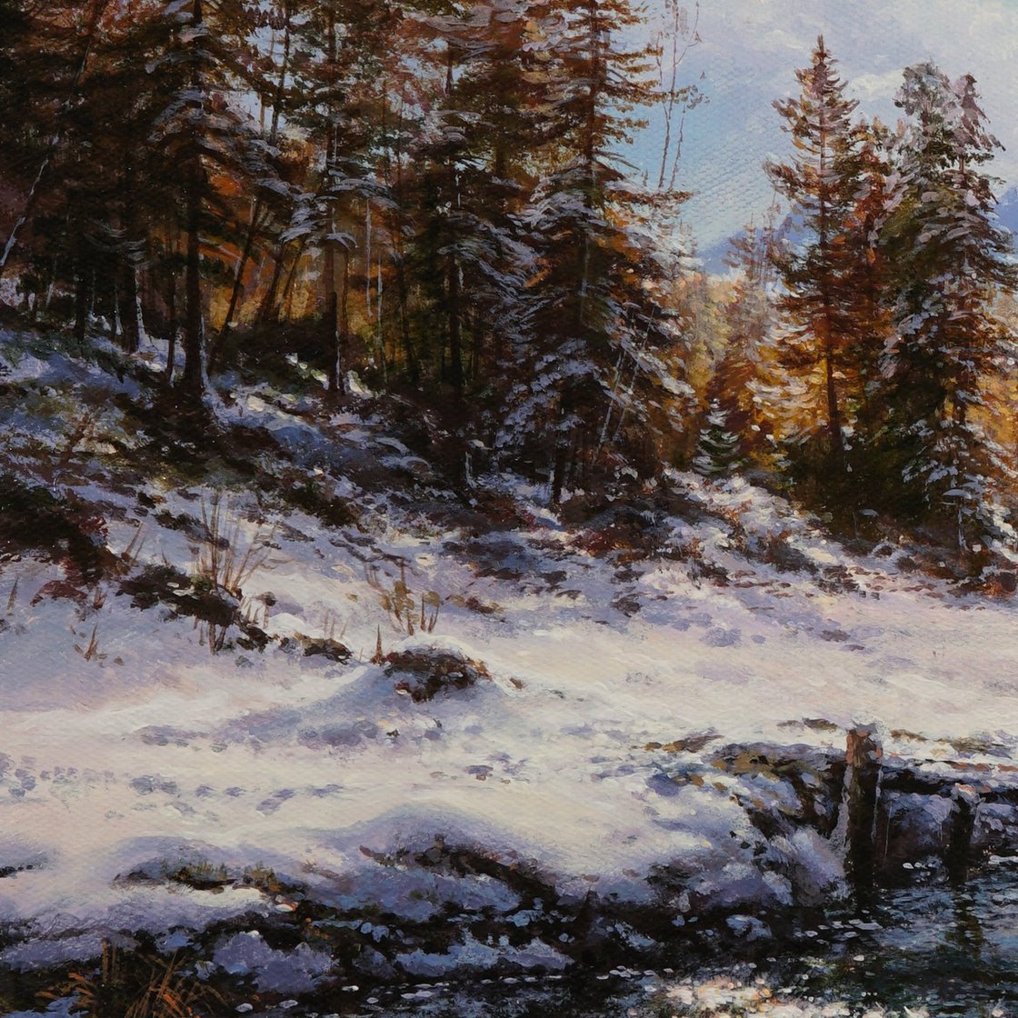 Original Acrylic Painting - Bridge Amid Winter`s Whispers by