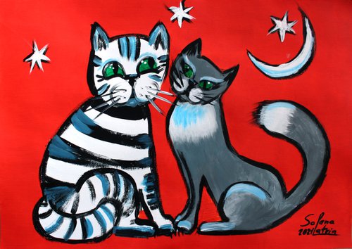 Cats... /  ORIGINAL PAINTING by Salana Art Gallery