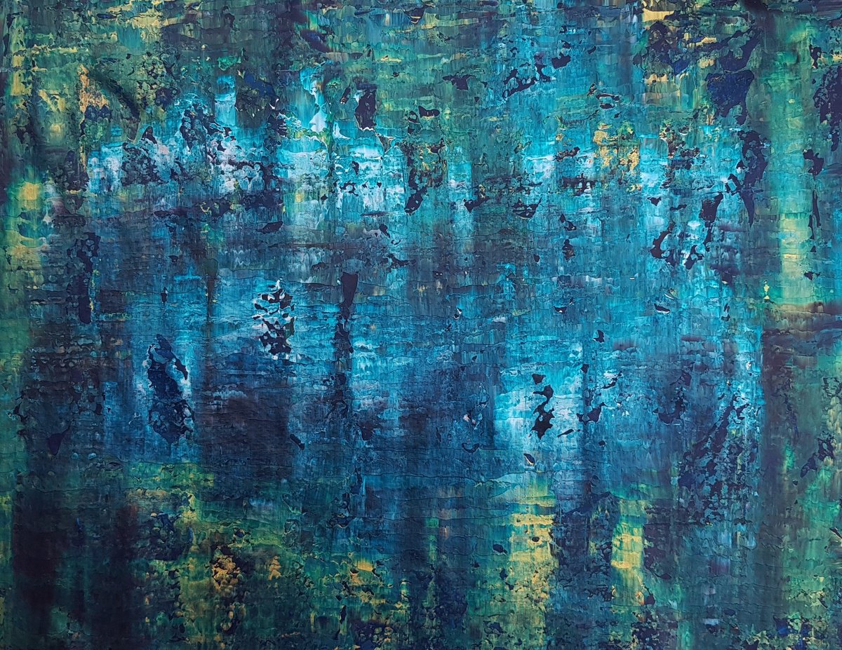 Abstract Acrylic Painting By Ivana Olbricht, 47 X 35, Moonlight In The Pond, Original Artwork