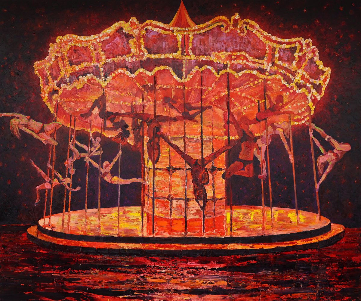 Surrealistic Portrait Oil Painting By Dominic Virtosu, 71 X 59, Survival Of The Fittest, Original Artwork