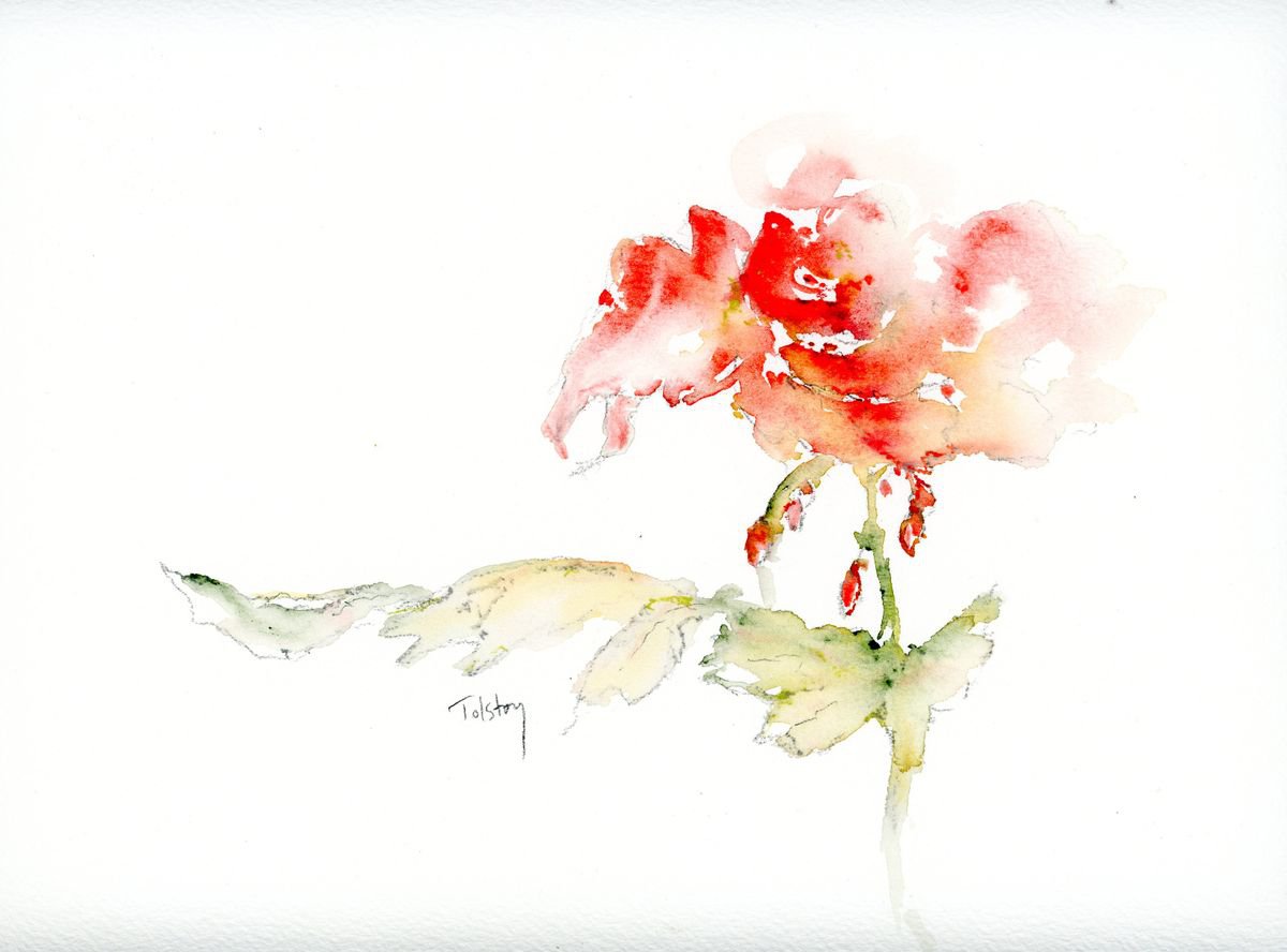 Impressionistic Botanical Watercolour By Alex Tolstoy, 8 X 6, Red Flower, Original Artwork