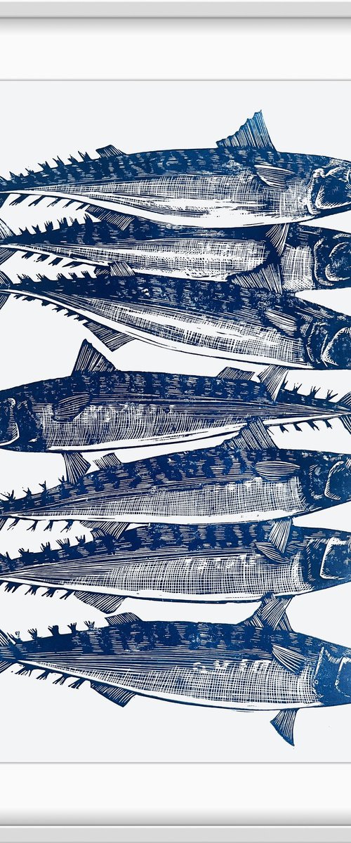 Holy Mackerel! Limited Edition Linocut Print by Amy Cundall