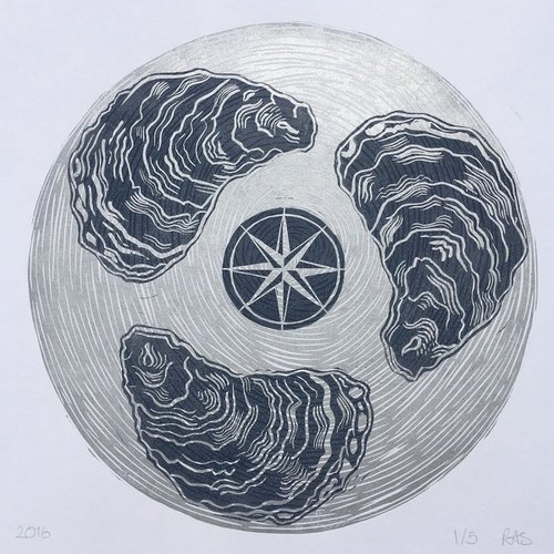 Oyster Shell Linocut Print by Rachel Sedman
