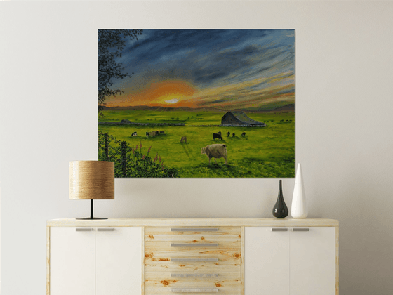 Sunset over the feilds of gwynedd  92cm x 122cm