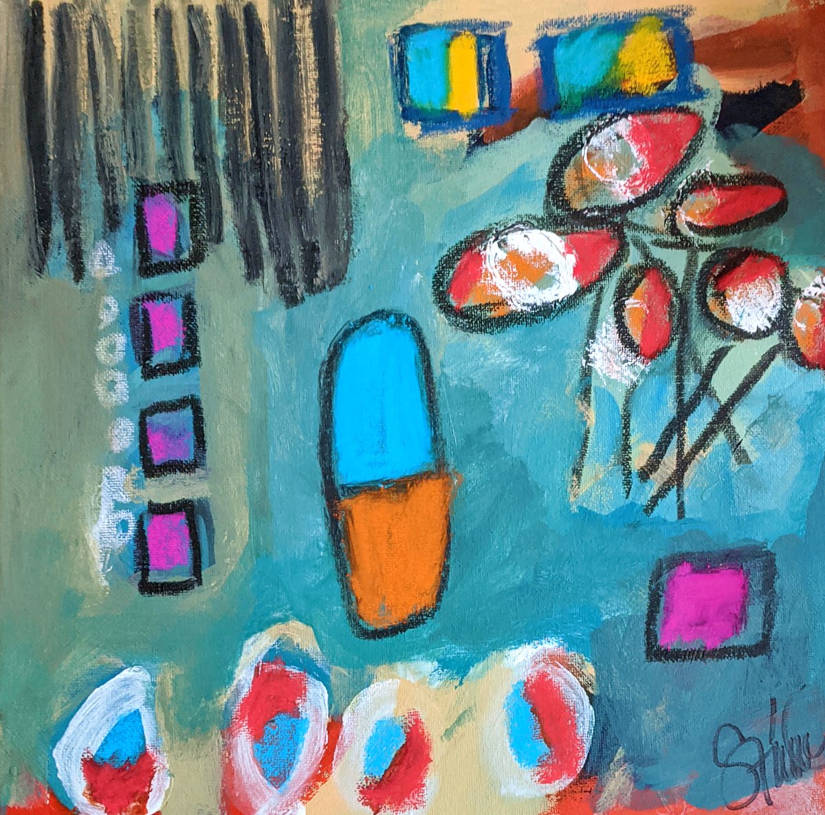 Abstract Painting By Shelli Finch, 12 X 12", A Pill For All That Ails You, Original Artwork