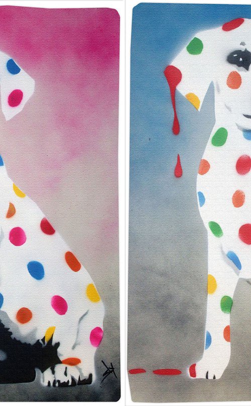 His & her Damien's dotty, spotty, puppy dawgs (on handmade watercolour paper. by Juan Sly