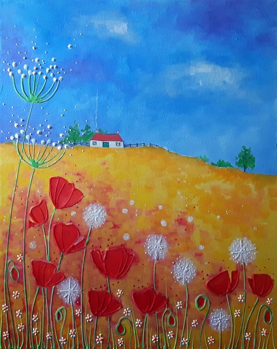 Poppies and Dandelion Puffs