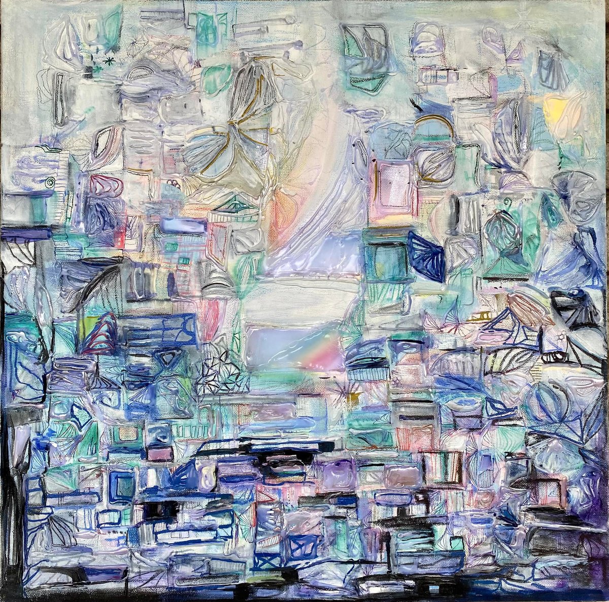 Organic Abstract Painting By Samah Kthar, 24 X 24", A Collection Of Memories, Original Artwork