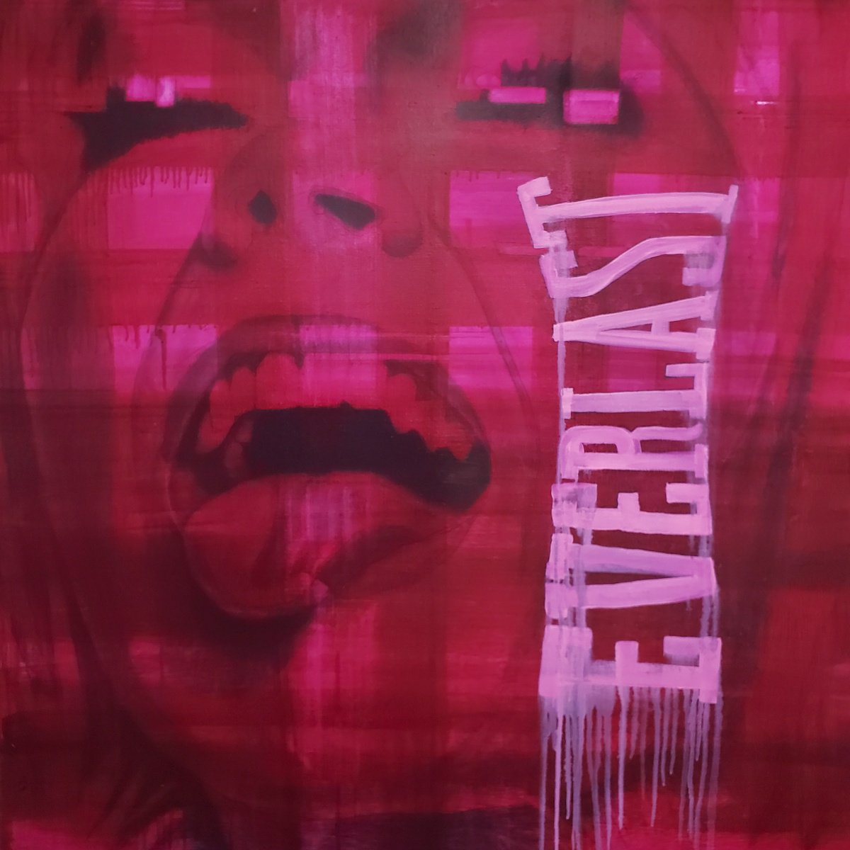 Urban And Pop Portrait Oil Painting By Shelton Walsmith, 36 X 36", Pink Snowflake; Winter Wake, Original Artwork