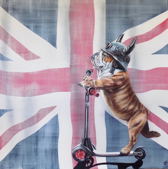 British Bull Dog and union jack flag painting "Blaze Your Own Trail"