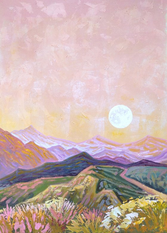 MOON HILLS - pink landscape lilac mountains