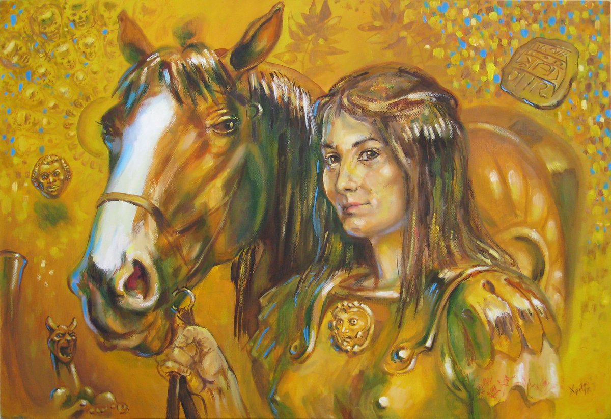 Illustrative Portrait Oil Painting By Hristo Hristov, 29 X 20, Thracian Princess, Original Artwork