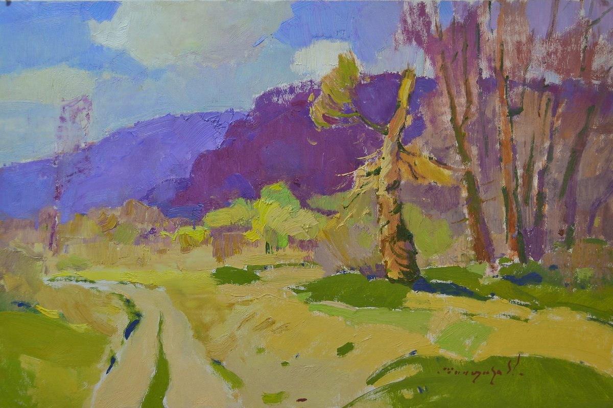 Impressionistic Landscape Oil Painting By Alexander Shandor, 26 X 18, Spring Freshness, Original Artwork