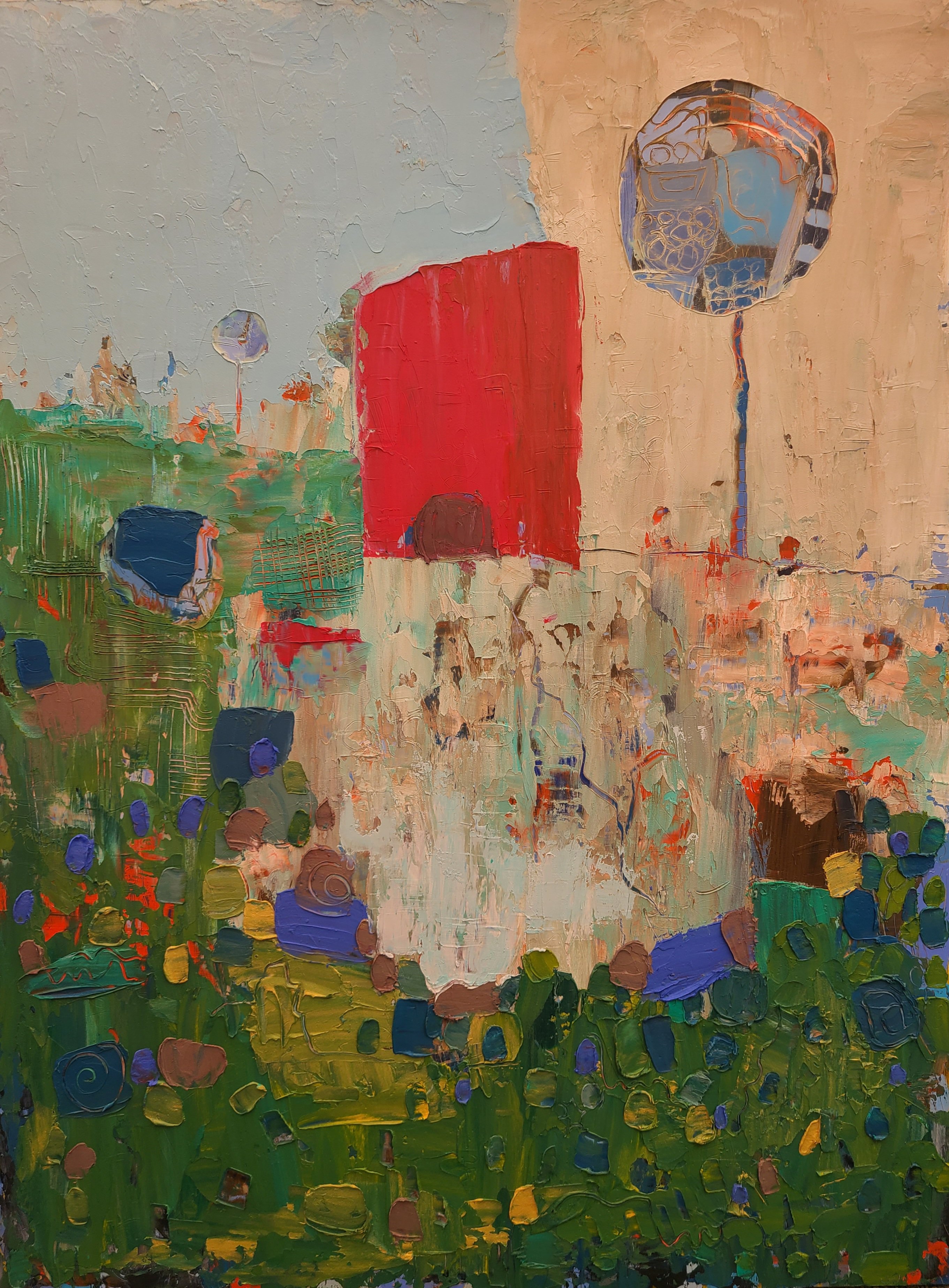 Organic Abstract Oil Painting By Stacy Neasham, 36 X 48", The Shanty, Original Artwork