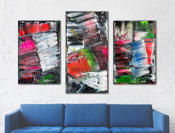 "Excommunicado" - Save As A Series - Original PMS Large Abstract Acrylic Painting Triptych On Canvas - 72" x 48"