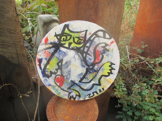 wild cat Oil/Acrylic painting round canvas 11,8 inch
