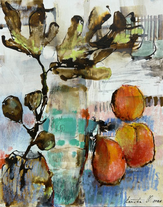 Abstract still life with peaches
