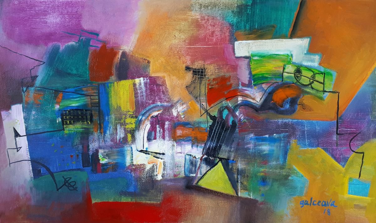 A New Connection No.2, Horizontal Oil Painting On Canvas, Abstract art by Constantin Galceava