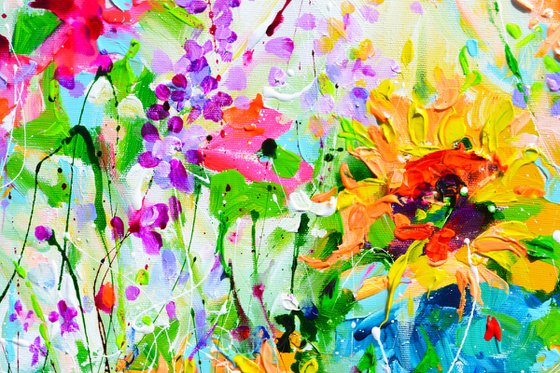 Vibrant Sunflowers and Poppies Landscape